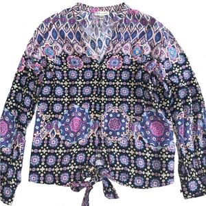 Neiman Marcus Blue and Purple Patterned Blouse - L